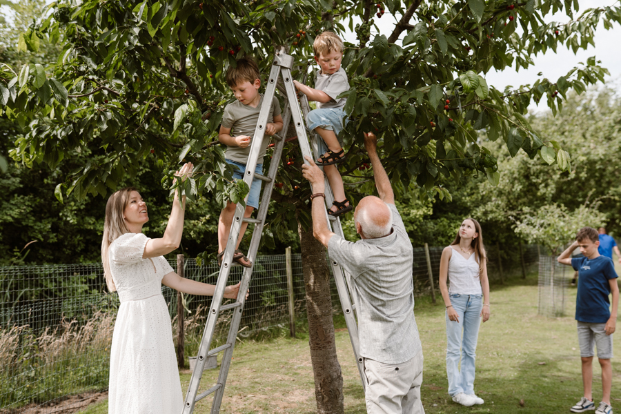 Kleinkinderen op de ladder tijdens een familieshoot.